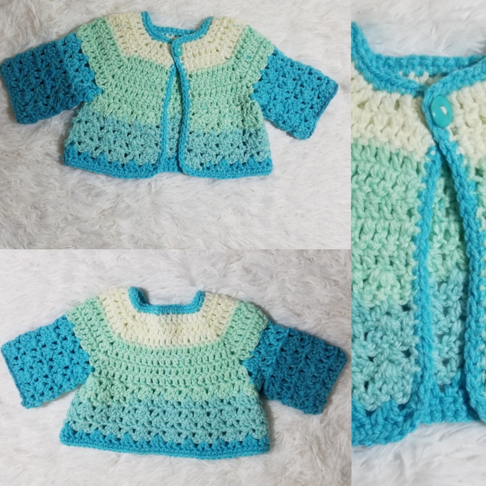 Crocheted One Button Baby Cardigan- NB